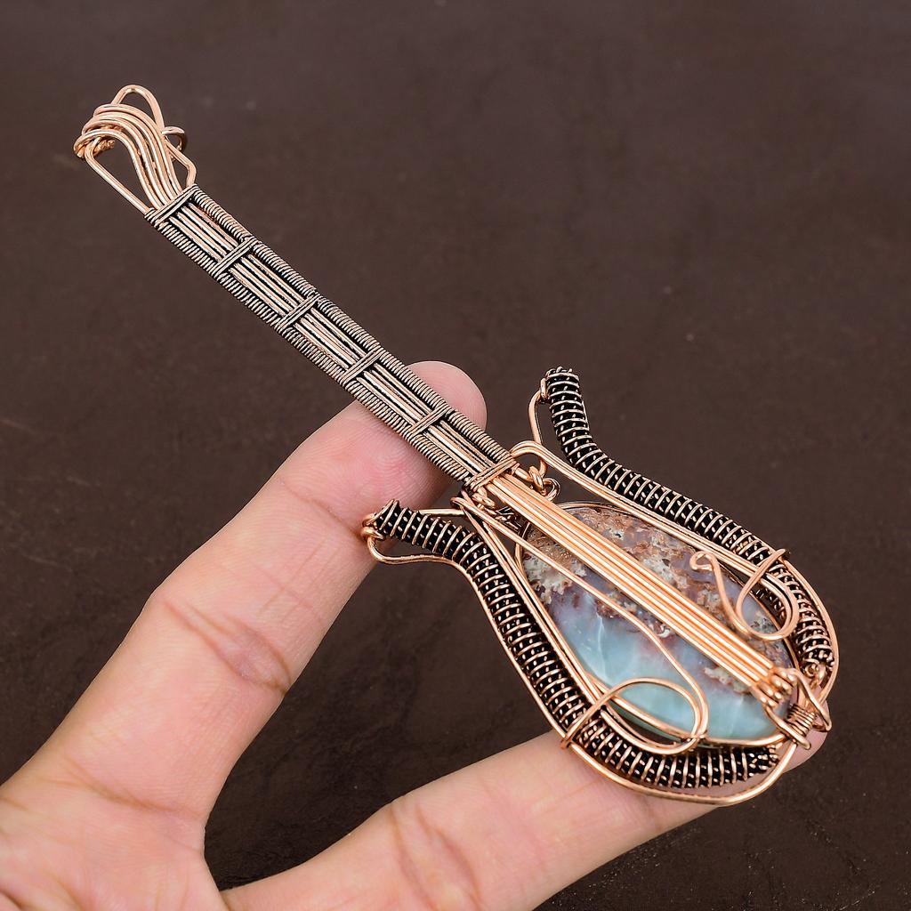 Подвеска для гитары из натурального карибского камня Ларимар, медная проволока, 4,53 дюйма, a0b98