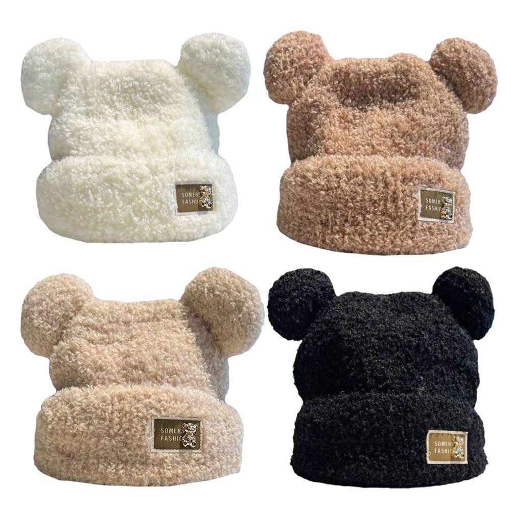 Thickened Knitted Warm Cap Cute Bear Ear Bear Ear Hat Casual Winter Beanie Cap Outdoor Activities