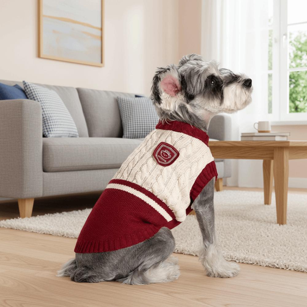Classical Dog Warm Sweater College Style Dog Pullover Casual Pet Knitted Vest Daily Wear