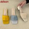 Fashion Fashion Square Toe Women Low Heel Slippers Shoes Female Slides Sandals Shallow Footwear Ladies Heeled Slippers Shoes
