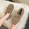 2023 Winter Women's Outdoor Plush Warm Shoes British Style Metal Chain Decoration Snow Boots Boat Shoes Ladies' Casual Flats