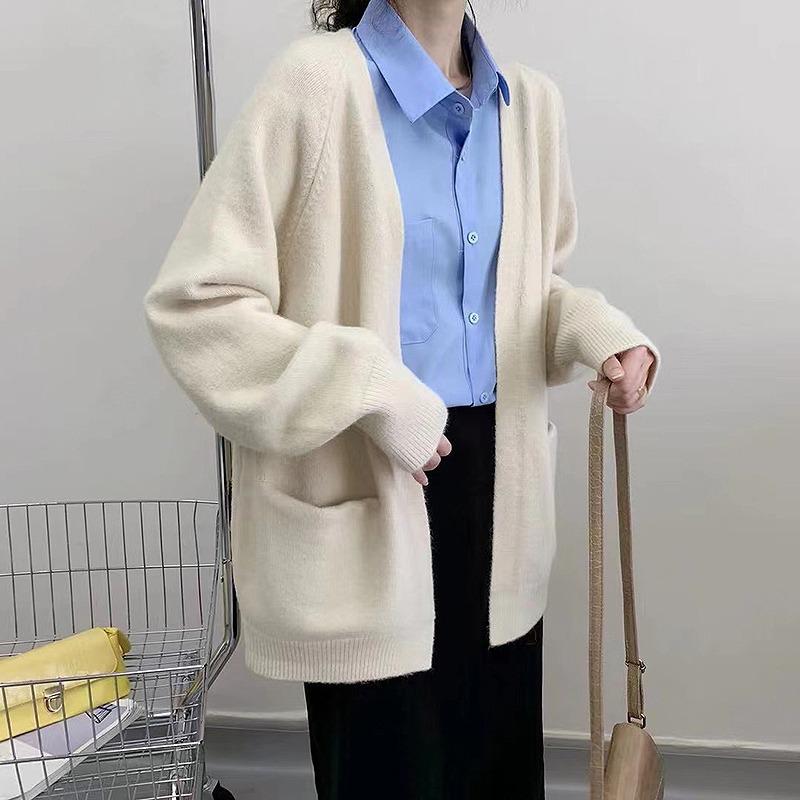 Korean Retro Chic Women's Knit Cardigan - 2025 Spring/Autumn, Loose Fit Sweater Coat