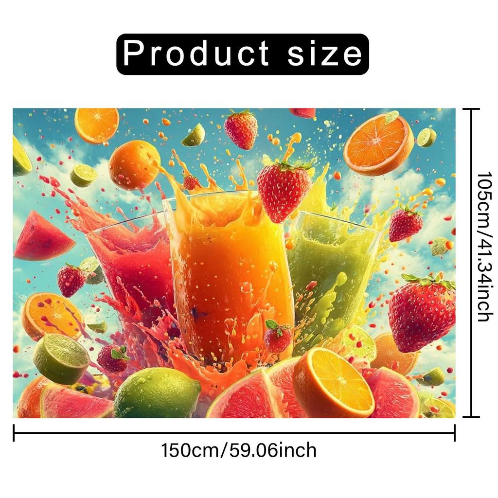 2D Flat, 1pc Summer Juice Splash Backdrop Banner with Strawberry, Watermelon & Orange Slices - Durable Polyester yzb