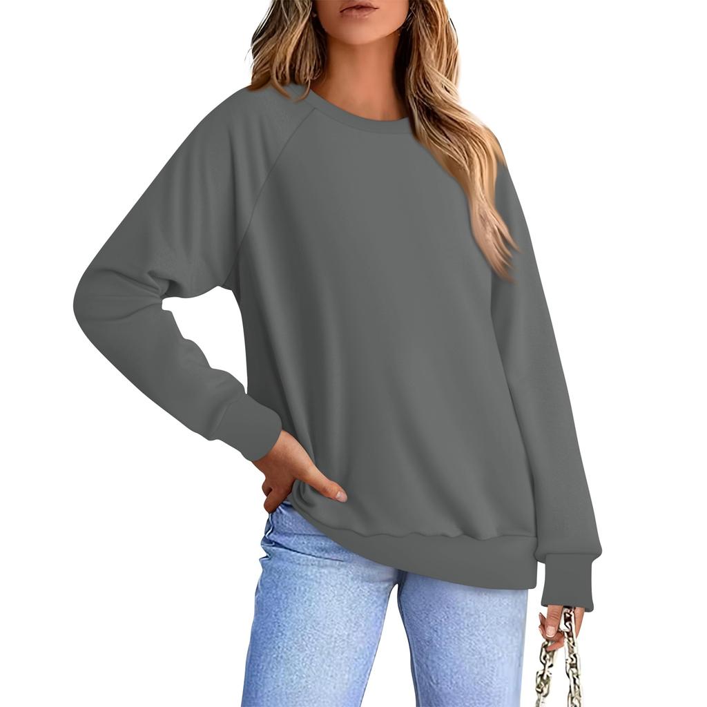 Женская повседневная модная однотонная блузка с длинным рукавом и круглым вырезом с рукавом реглан