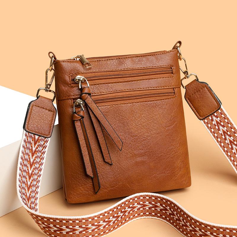 Vertical Multi Pocket Shoulder Crossbody Bag with Wide Strap