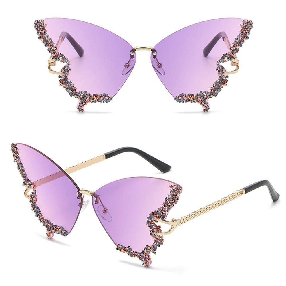 Diamond Oversized Ladies Shades Purple Sunglasses for Women Bling Sun Glasses Butterfly Sunglasses