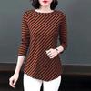 2022 Plus Size Women's Long Sleeve Striped T-Shirt - Loose Fit, Fashionable Spring/Autumn Top for Moms