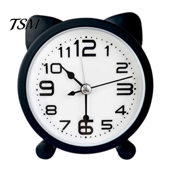 Cartoon Desk Clock Cat Ear Alarm for Kids, Silent Non-Ticking Metal Analog Battery Powered Clock, Home Office Decor Clear Number