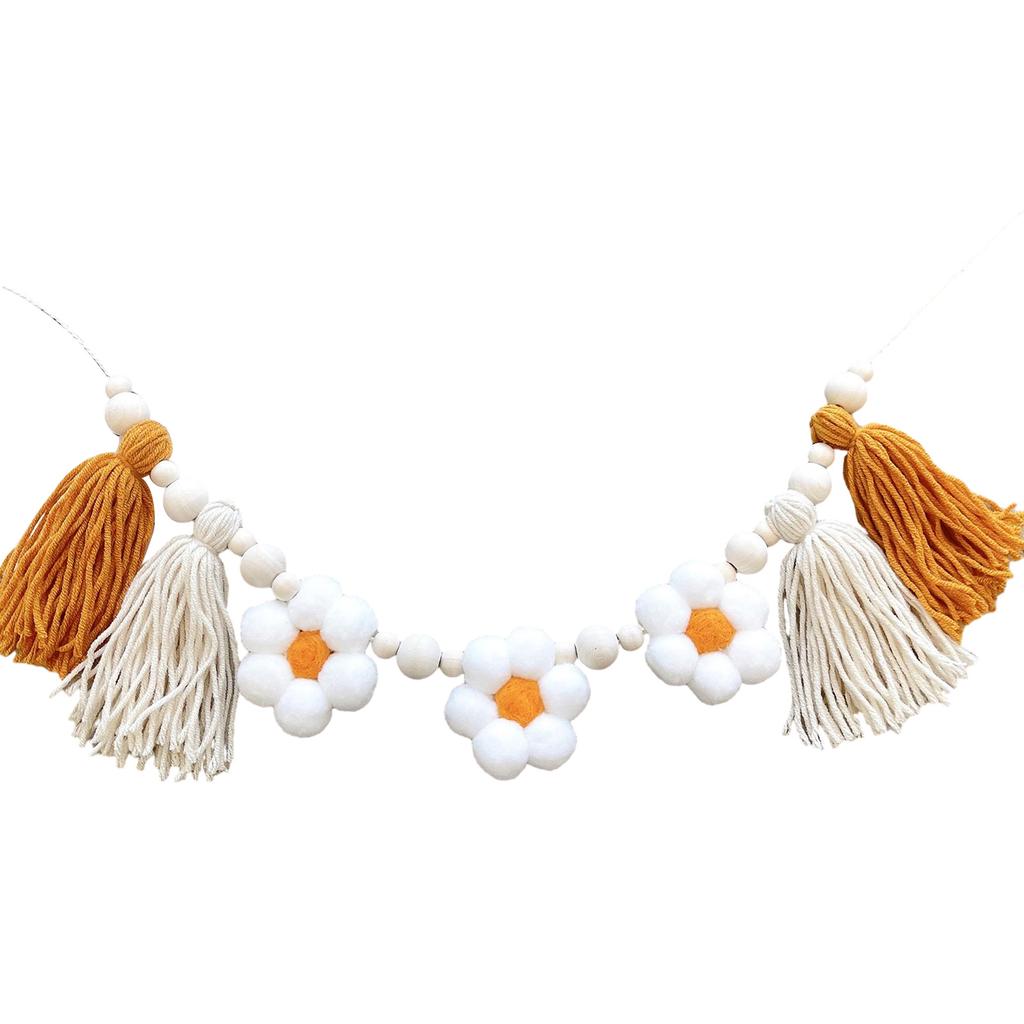 Happy Birthday Banner Handmade Tassels Flower Pendant Flag Hanging Bunting Decoration Baby Shower Birthday Party Supply