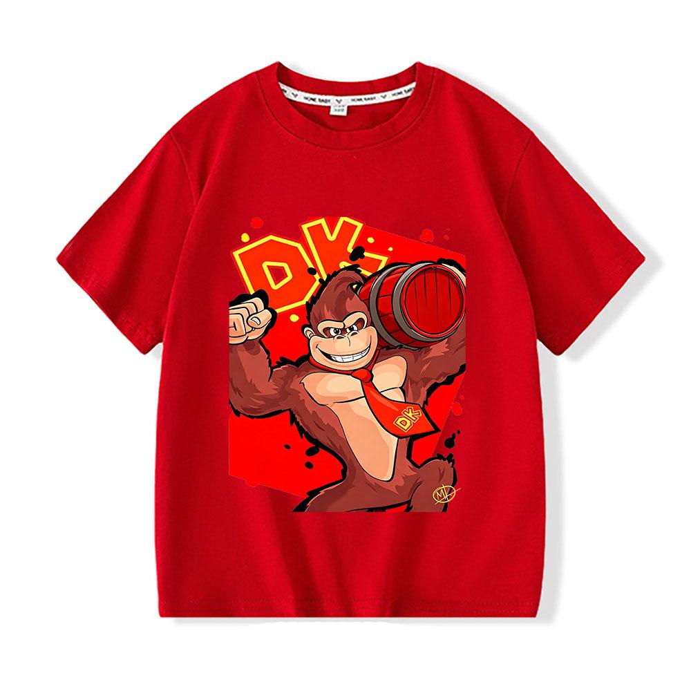 Donkey Kong Bananza 100% Cotton Children's T-shirt Cartoon Print Tees 2-12Y Cool Boys Girls Short Sleeve O-neck Kids Tops Summer
