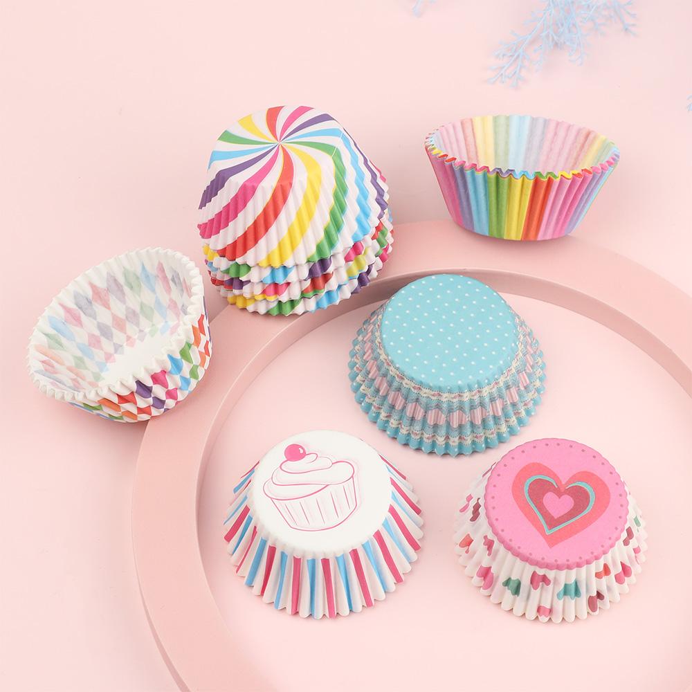 100Pcs Party Muffin Cup Rainbow Cake Mold Paper Cupcake Baking Boxes Wrapper
