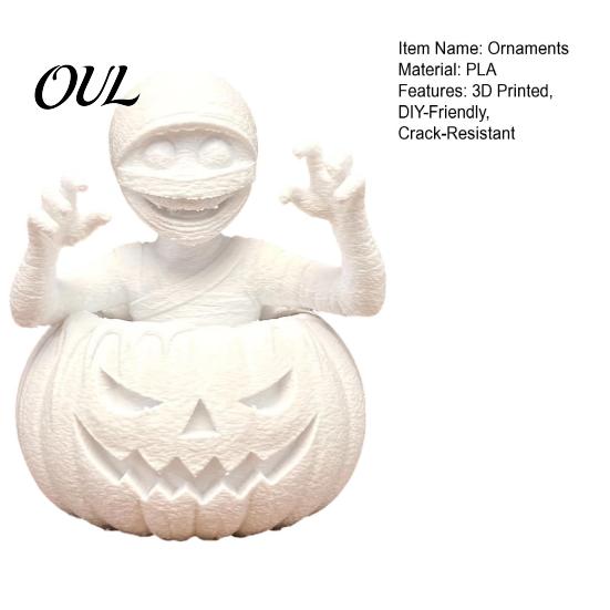 Personalized Gift for Adults 3D Printed Pumpkin Boy Figurine, Unpainted White DIY Statue, Modern Minimalist Room Decor Halloween Mummy Sculpture,
