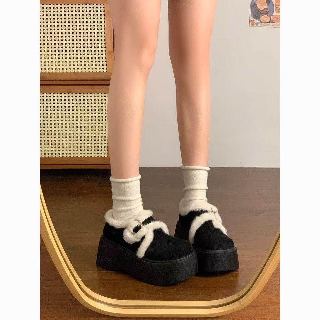 Спортивная и повседневная обувь маффин на толстой подошве Birkenstocks хлопковые туфли, новые маленькие теплые пушистые ботинки для зимы