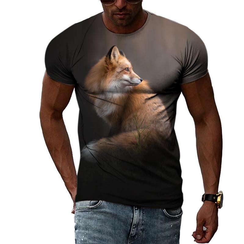 Fashion Personality Fox Graphic T Shirts Summer Men Casual Animal Pattern Printing T-shirt Hip Hop Harajuku Style T-shirt Top