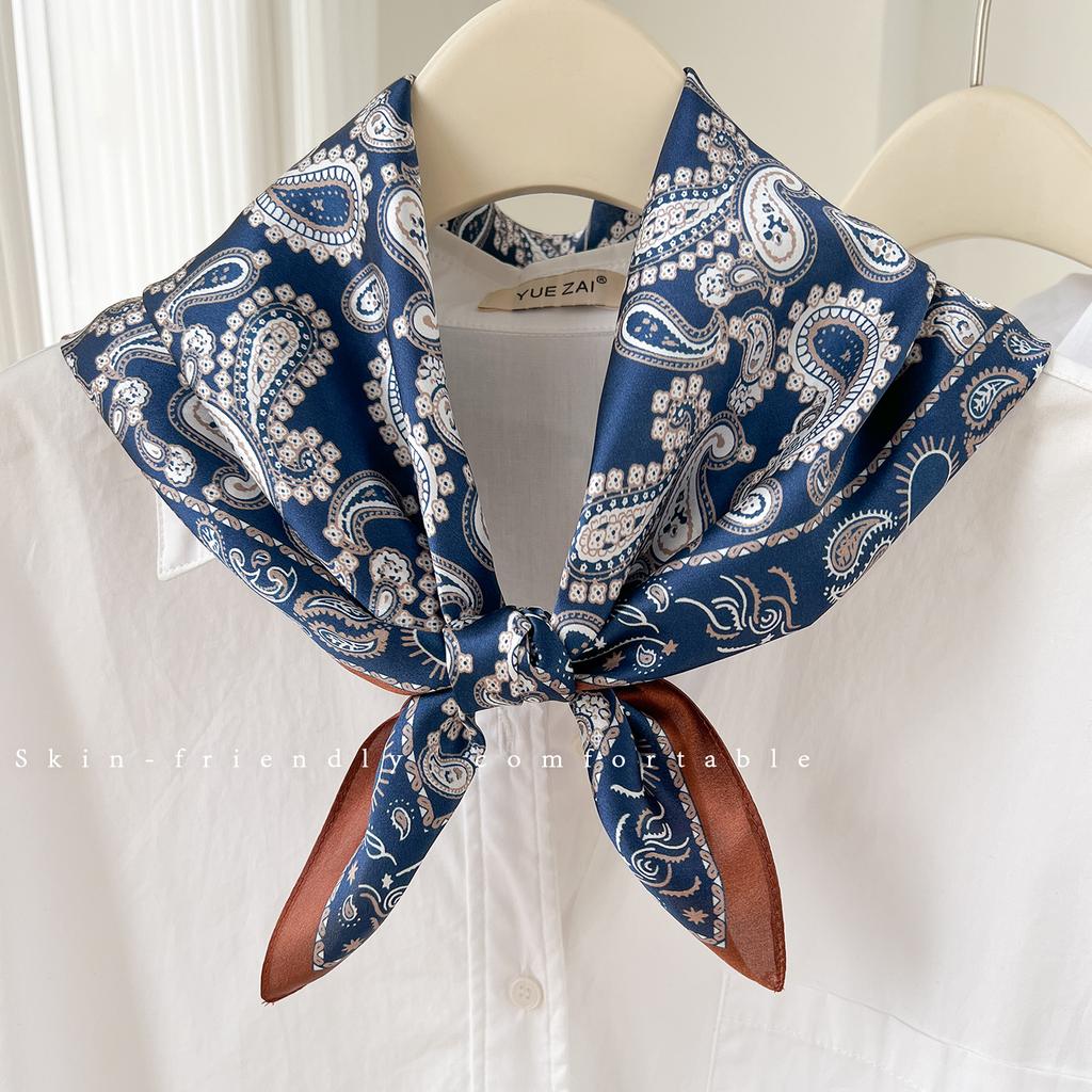 111% mulberry silk 71 silk square scarf new navy blue cashew flower silk scarf women's four-season decorative shawl scarf