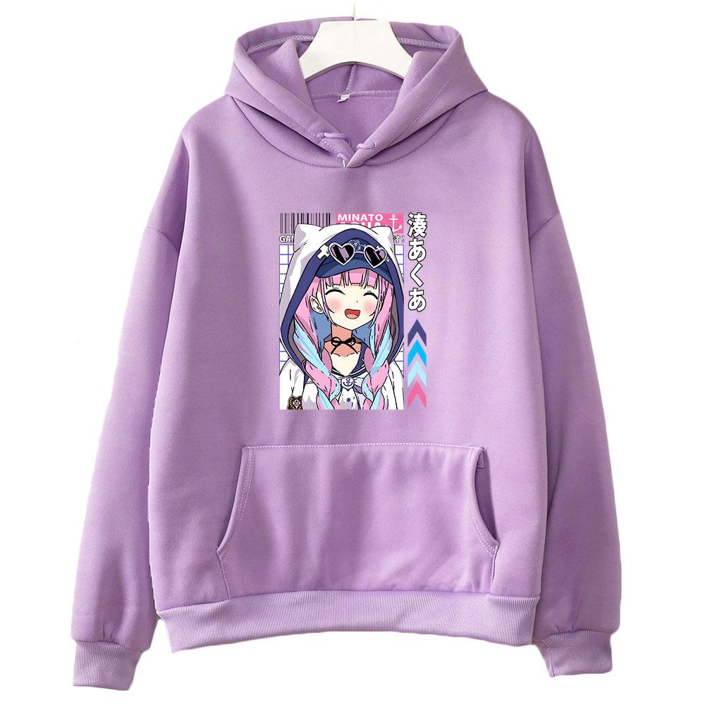 Minato Aqua Hololive Hoodie Long Sleeve Nakiri Ayame Vtuber Sweatshirts Women Cartoon Printed Pullovers with Hooded Streetwear