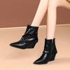 Модные женские ковбойские сапоги с острым носком, новые осенние, на небольшой платформе, нескользящие, с коротким голенищем, сапоги-трубы для брюк, модная французская ретро обувь