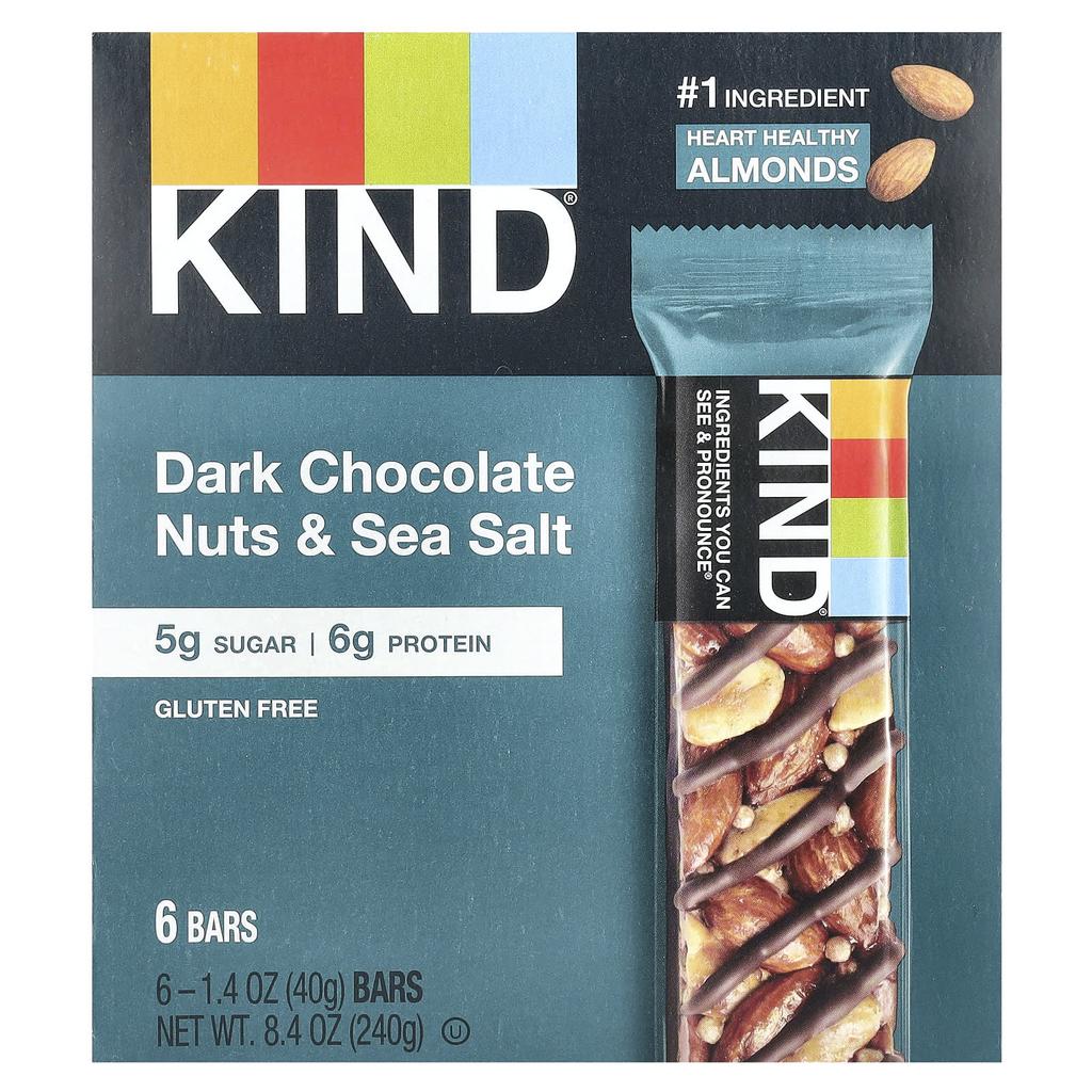 KIND Bars Protein Bar, Dark Chocolate Nuts and Sea Salt, 6 Bars, 1.4 Oz (40 G) Each