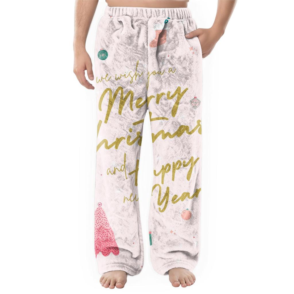 Men's Flannel Pocket Casual Pants, Printed Pocket Casual Pants, Home Sleeping Pants