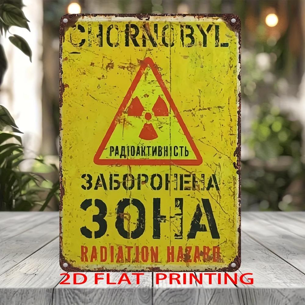 Vintage Radiation Hazard Iron Sign - Retro Wall Art with English & Russian Text, , UV Printed Metal Plaque for Home, Garden,