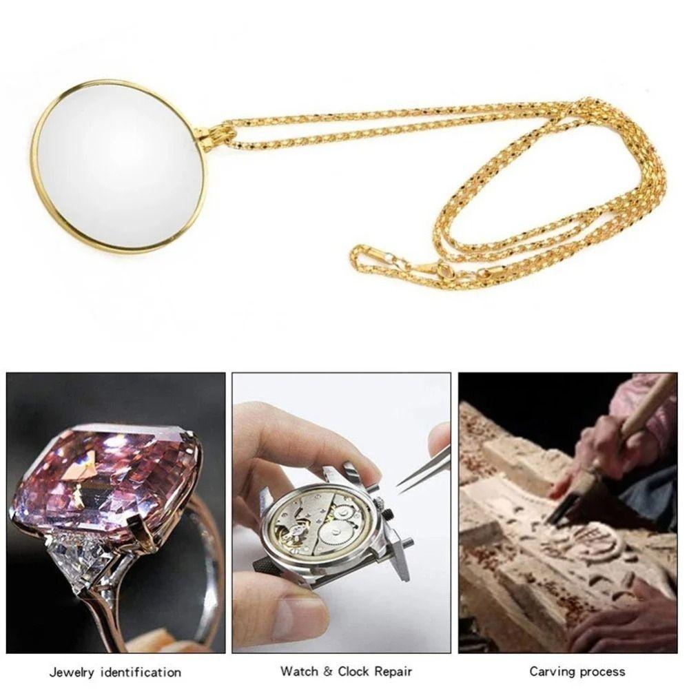 Sturdy 5x Magnifier Pendant Gift Hanging Ornament Portable Monocle with Chain Convenient Optical Magnifier Necklace Elderly