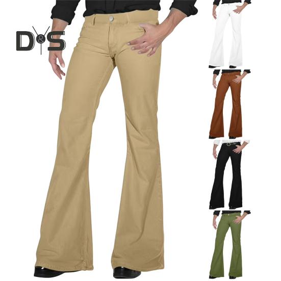 Мужские расклешенные брюки с 4 карманами, средней посадки, однотонные, с застежкой-молнией на пуговицы, длинные брюки для работы, путешествий, отдыха