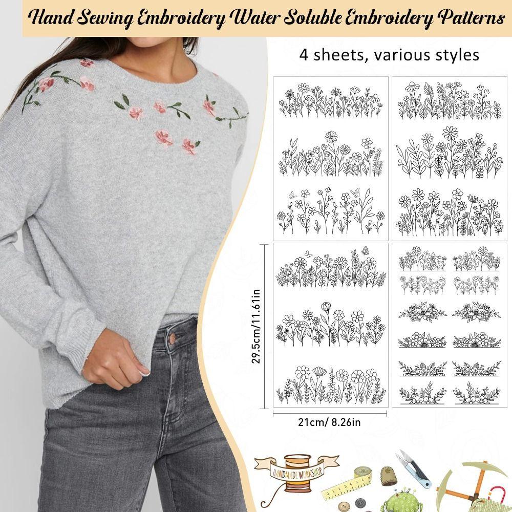 4 Sheets Wash Away Embroidery Patterns Stick and Sew Patterns Hand Sewing Lover