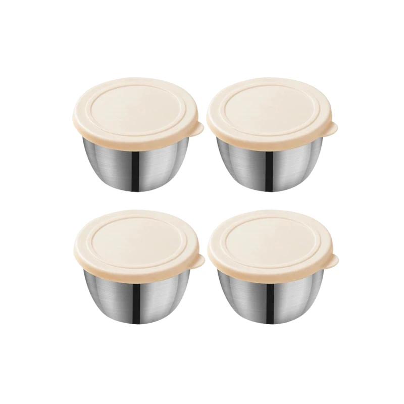 Salad Dressing Container Stainless Steel Sauce Cup with Lid Reusable Salad Dipping Dish Portable Barbecue Spice Jar Kitchen Tool