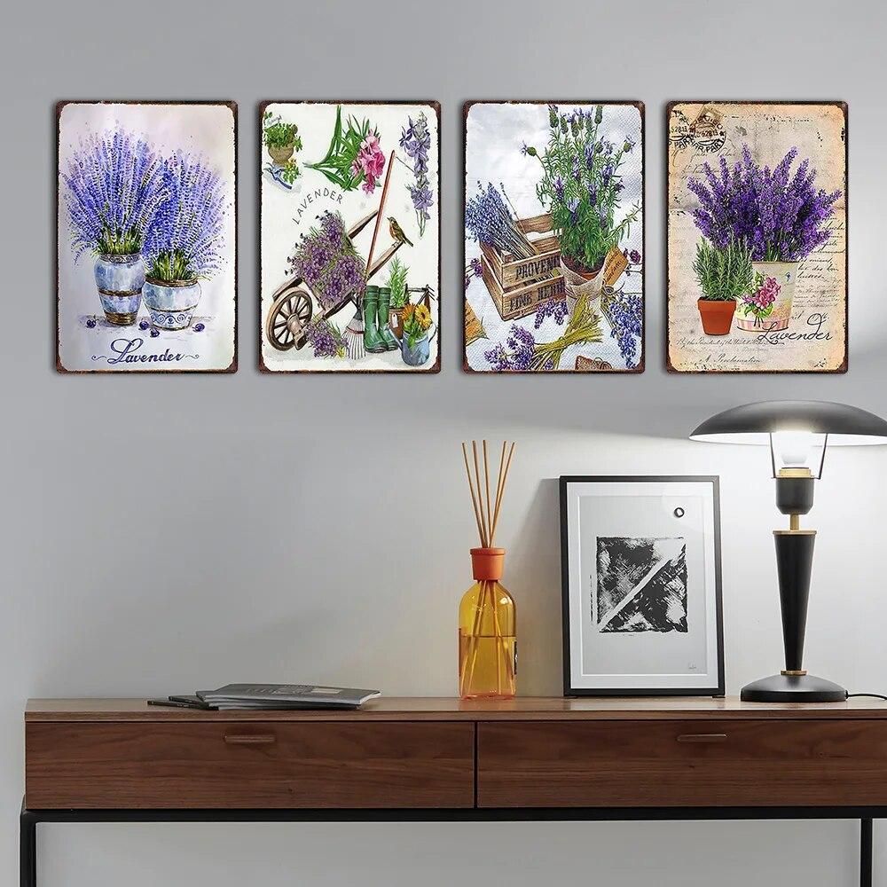 Лавандовая металлическая пластина с цветком, оловянные знаки для фермерского дома, винтажный настенный художественный постер, декор для дома и сада 20x30 см