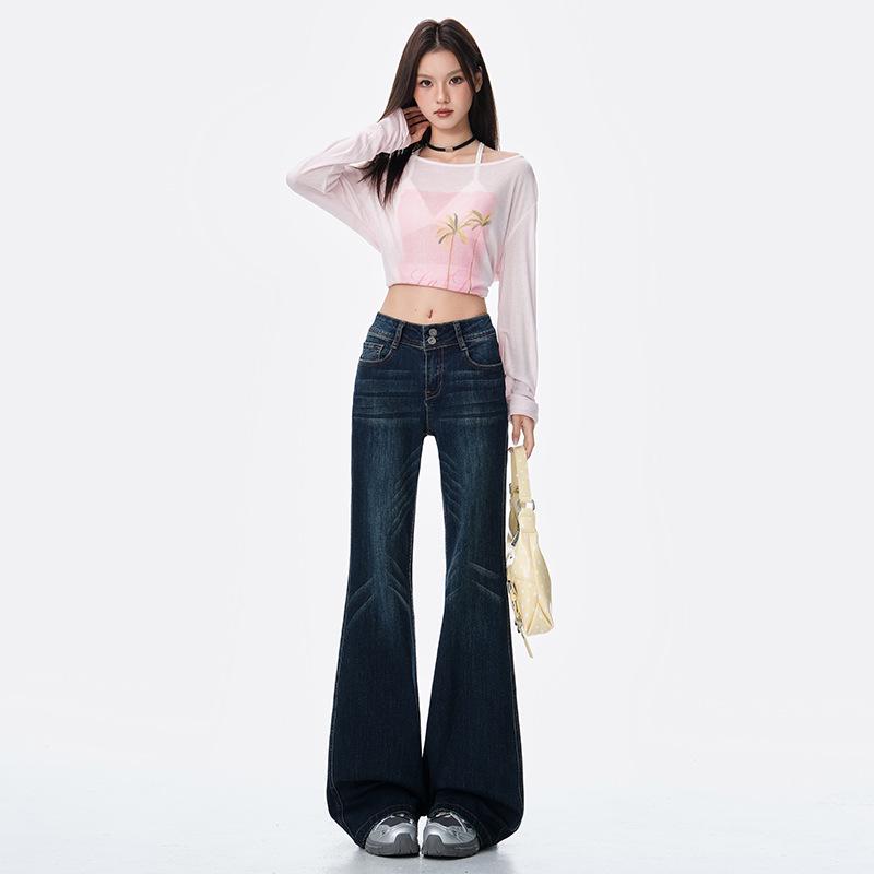 American Retro 2025 Autumn Women's Spicy Micro Flare Stretch Jeans - Slimming & Non-Clingy Flared Pants