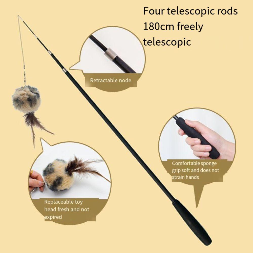 1.8m Cat Teaser Stick Four-section Catcher Toy Cat Interactive Stick Fishing Rod Telescopic Fishing Pole Wand Pet Supplies