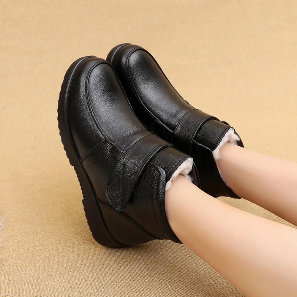 Женские зимние ботинки из коровьей кожи, шерстяные хлопковые туфли, женские ботильоны, легкая обувь на мягкой подошве, Zapatos De Mujer