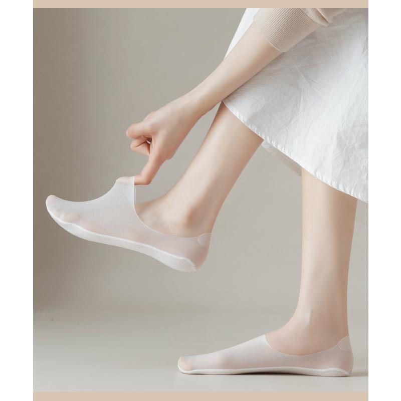5 пар летних невидимых силиконовых противоскользящих носков, ультратонкие дышащие носки без показа, однотонные низкие носки-лодочки из ледяного шелка