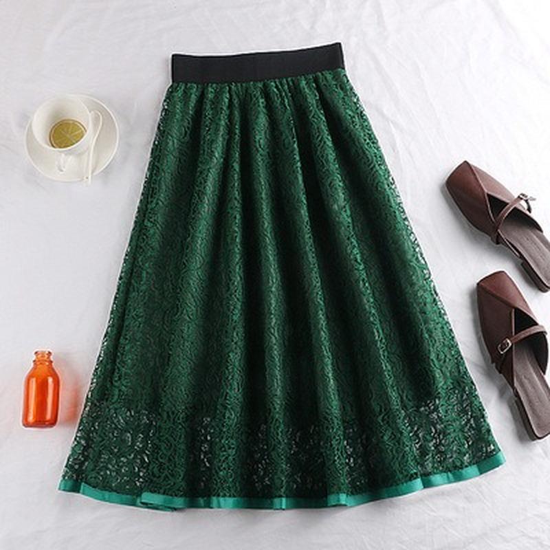 Женская юбка с цветочным принтом, летнее длинное эластичное платье с высокой талией, женская плиссированная кружевная юбка с открытыми слоями