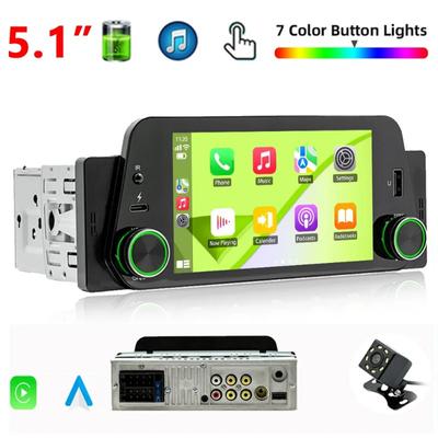 1Din Автомобильный радиоприемник Мультимедийный плеер Carplay Android Auto Mirrorlink 5-дюймовый сенсорный экран Поддержка задней камеры