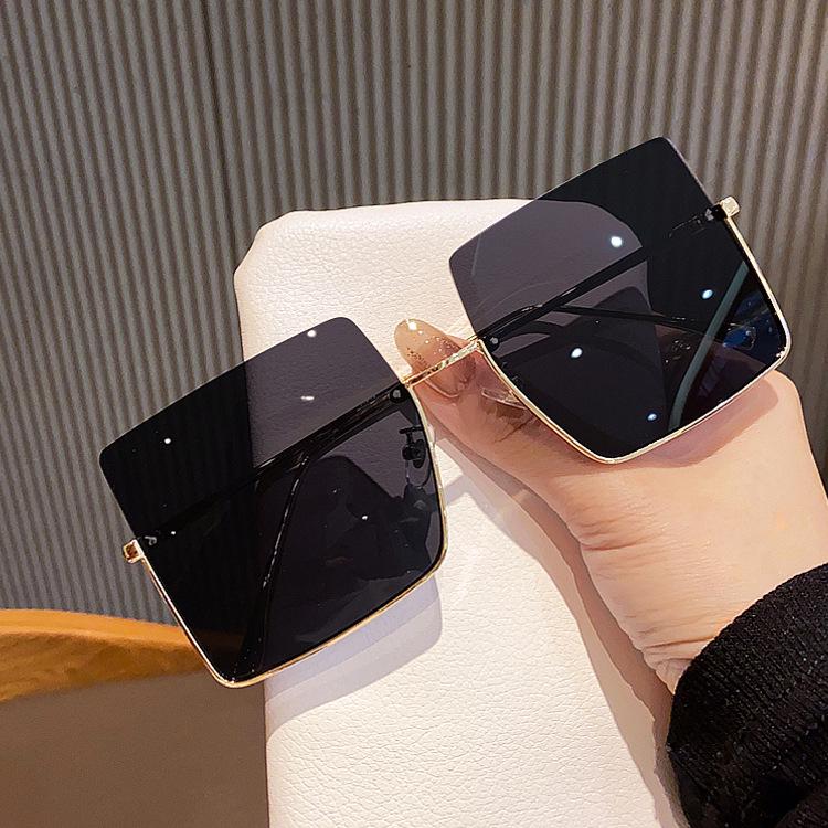 Металлические солнцезащитные очки с полуободковой оправой и квадратными линзами большого размера с необработанными краями - Ретро-стиль 2021 года для женщин с круглыми лицами, любимые знаменитостями.