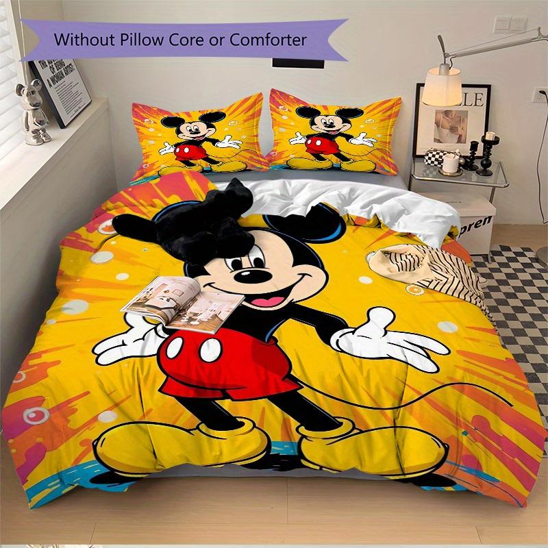 3pcs Lively Mickey Mouse Printed Bedding Set, Soft and Comfortable Quilt Cover for Bedroom, Guest Room (1 Duvet Cover + 2 Pillowcases, Pillow Cor