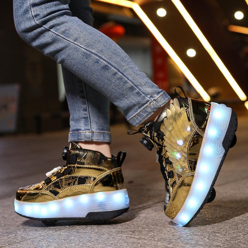 TUINANLE Kids Led Shoes Children’s Two Wheels Luminous Glowing Sneakers Heels Skate Shoes Boys Girls