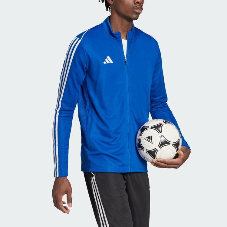 adidas Куртка мужская с цветными блоками и полосками, на молнии, с воротником, синяя HS3505
