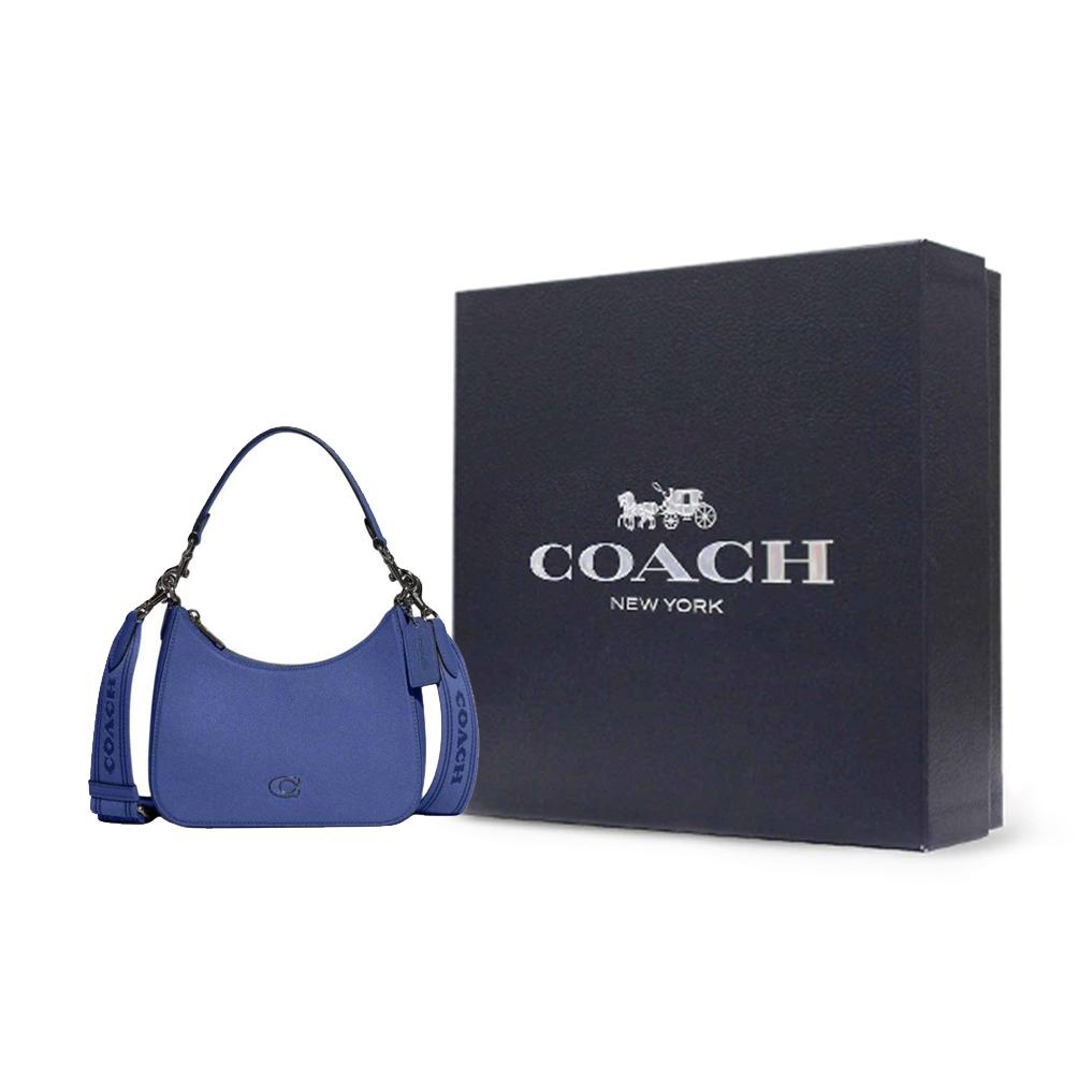 Coach Сумка-хобо 22 на молнии из покрытого канваса и кожи, сумка-тоут через плечо, маленькие женские сумки, Черника CJ842-BLB