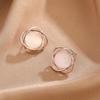 Women's Fashionable Simple Geometric Double Oval Rotating Necklace and Earrings Jewelry Set with Round Cat's Eye Stone Pendant and Stud Earrings