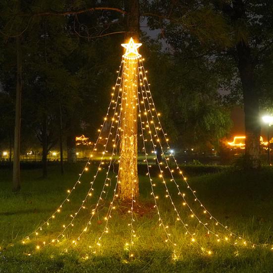 Рождественская светодиодная гирлянда с функцией памяти, 8 режимов, звезда-верхушка, водонепроницаемая, питание от USB, огни для рождественской елки
