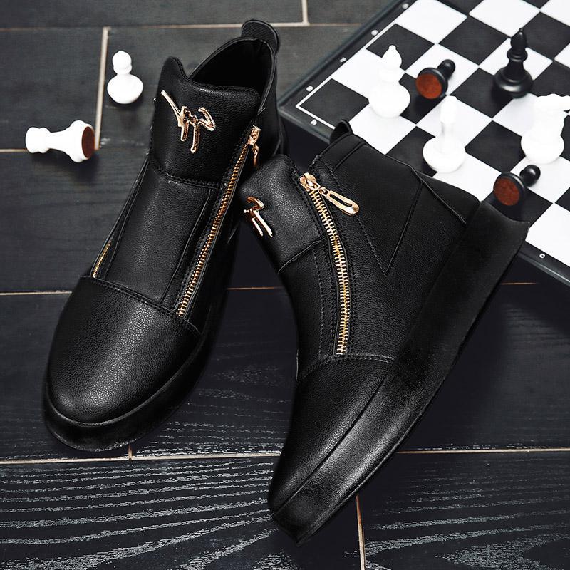 Модная осенняя мужская обувь до щиколотки, кроссовки с высоким верхом, однотонные, на молнии, мотоботы на платформе, кеды для скейтборда, спортивные кроссовки, обувь для ночного клуба