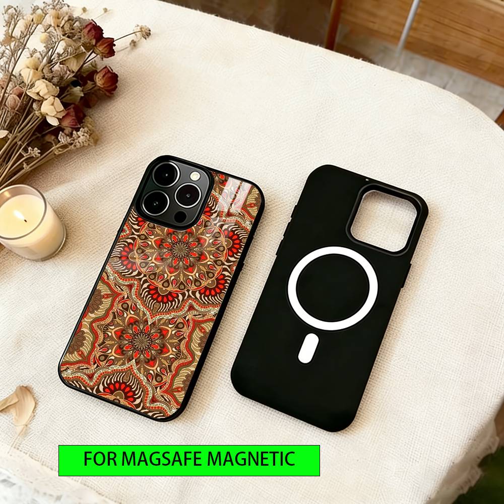 Чехол для телефона с винтажным узором для iPhone 17, 16, 15, 14, 13, 12, 11 Plus, Pro, магнитный, для беспроводной зарядки MagSafe