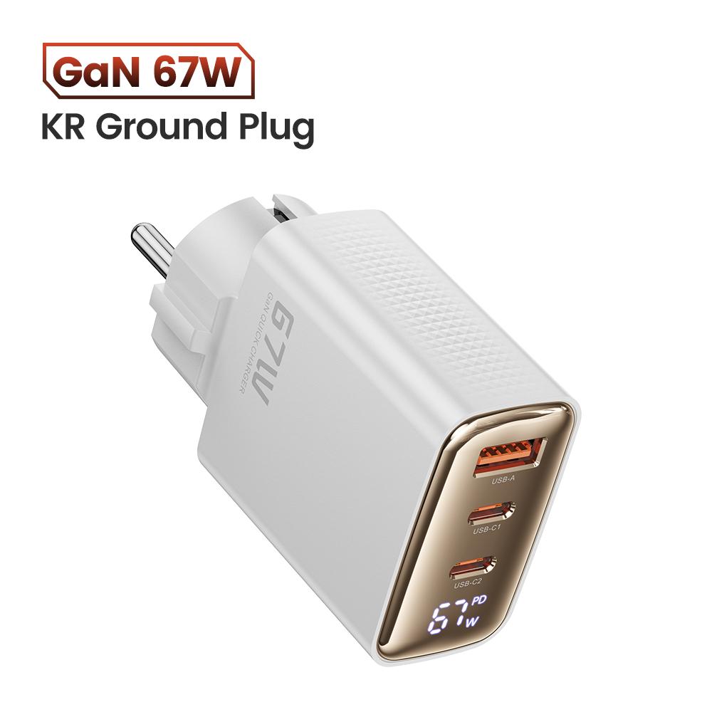 67 Вт GaN зарядное устройство 3 порта USB Type C адаптер для быстрой зарядки зарядное устройство цифровой дисплей для iPhone Samsung Xiaomi EU US UK KR Plug