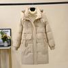 Зимняя Новая Женская Средней Длины и Длинная Куртка Пуховик Утепленная Свободного Покроя Универсальная Теплая на Белом Утином Пуху