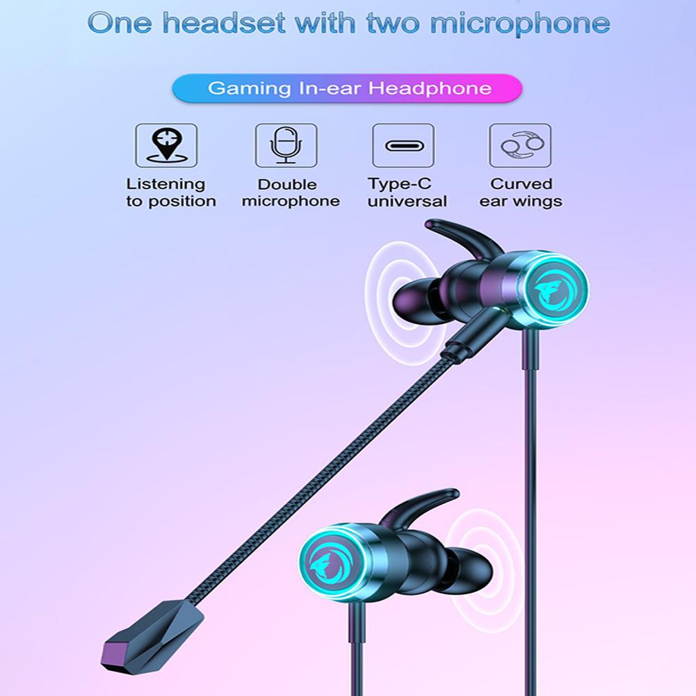 Wired In-ear Gaming Headset With Mic Stereo Bass Gaming Earphone With RGB Light Compatible For Laptop Cellphone PC