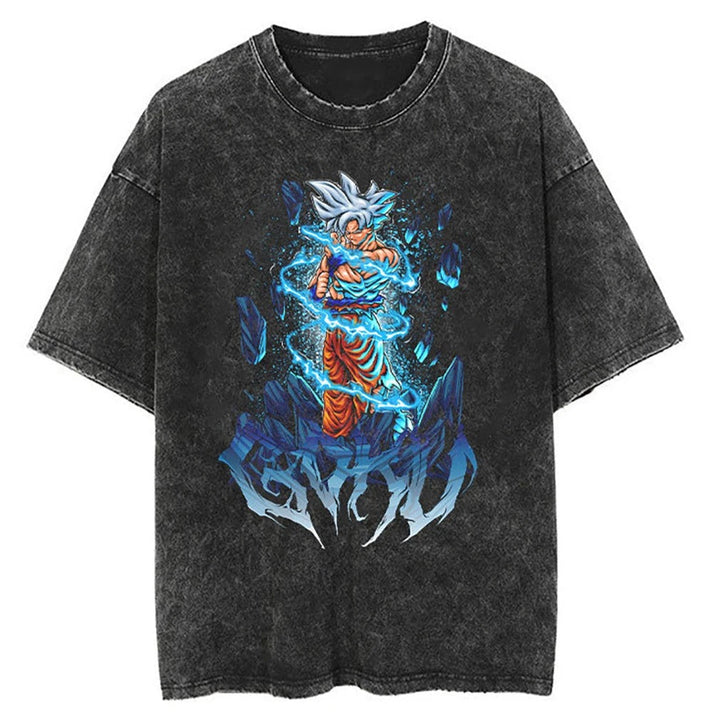 benber Goku Graphic Tshirt Acid Washed Oversized DRAGON BALL Print Tee Men Women Anime Cotton Street Yk Harajuku Female Male