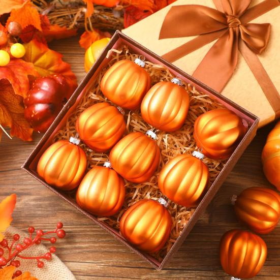 12Pcs Fall Mini Pumpkin Balls Hanging Thanksgiving Pumpkin Ornament Halloween Christmas Tree Decoration Farmhouse Home Party Decor