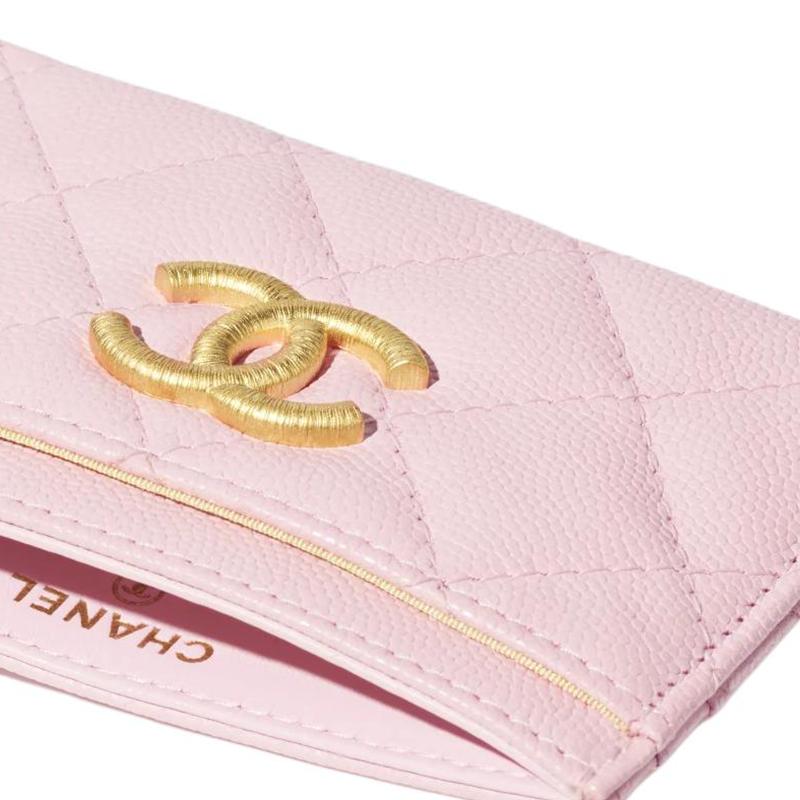 Chanel 25P Двойной логотип C Стеганый кожаный держатель для карт Женские аксессуары Светло-розовый AP3524-B19362-NADOE